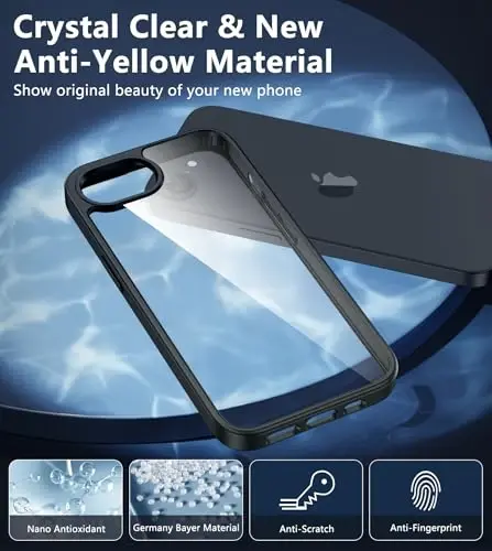 FNTCASE iPhone 16e uchun telefon g‘ilofi: Sarǵayishga qarshi zarbga chidamli g‘ilof | Harbiy darajadagi himoya, tirnalishga chidamli g‘iloflar | Mustahkam ingichka shaffof mobil telefon qopqog‘i (D-Black) - 4