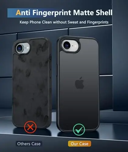 FNTCASE iPhone 16e uchun telefon qutisi: iPhone 16E 2025 Mat harbiy darajadagi tushishdan himoya qiluvchi telefon qopqog'i | Yupqa sirpanishga qarshi bardoshli zarbga chidamli qutilar - 4