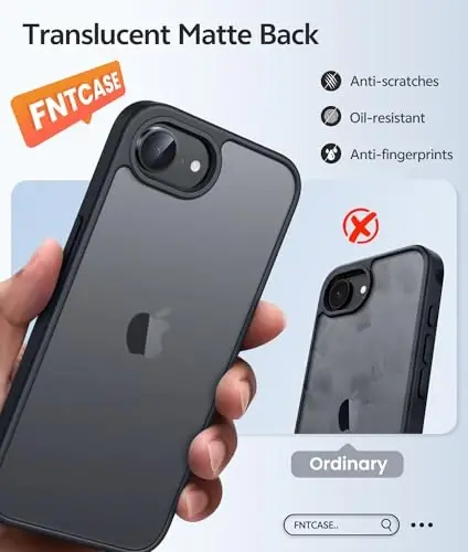 FNTCASE iPhone 16e uchun telefon qutisi: iPhone 16E 2025 Mat harbiy darajadagi tushishdan himoya qiluvchi telefon qopqog'i | Yupqa sirpanishga qarshi bardoshli zarbga chidamli qutilar - 5