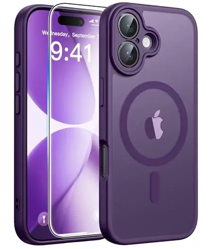 FNTCASE for iPhone 17 Case, Compatible with Magsafe, Glass Screen Protector | Full Camera Protection, Translucent Matte, 14FT Military Grade Drop Proof, Shockproof Protective Phone Cover, Purple 