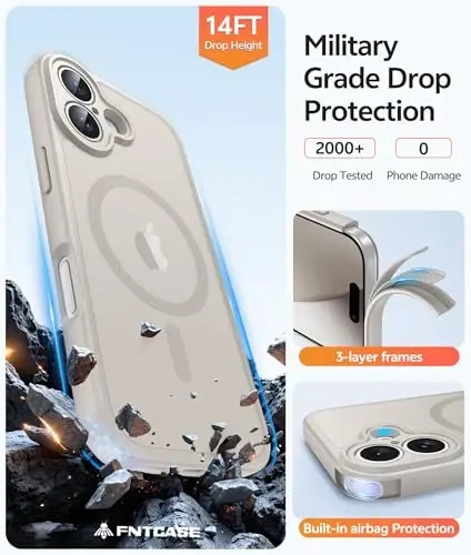 FNTCASE for iPhone 17 Case, Compatible with Magsafe, Glass Screen Protector | Full Camera Protection, Translucent Matte, 14FT Military Grade Drop Proof, Shockproof Protective Phone Cover, Off White - 5