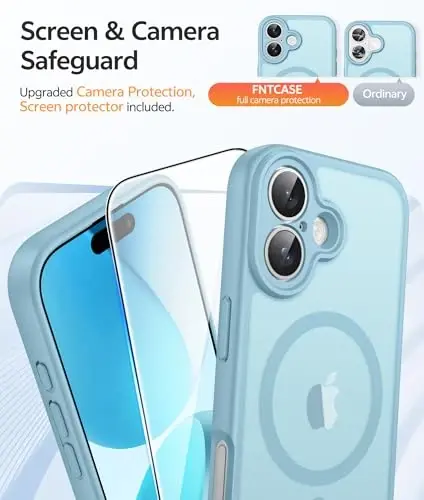 FNTCASE for iPhone 17 Case, Compatible with Magsafe, Glass Screen Protector | Full Camera Protection, Translucent Matte, 14FT Military Grade Drop Proof, Shockproof Protective Phone Cover, Teal - 4