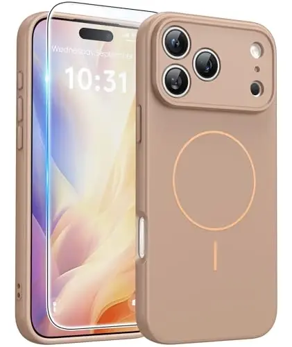 FNTCASE for iPhone 17 Pro Max Case, Fit for Magsafe, Screen Protector | Full Camera Protection, Integrated Silicone, 14FT Military Grade Drop Proof, Shockproof Protective Phone Cover, Full Gold 
