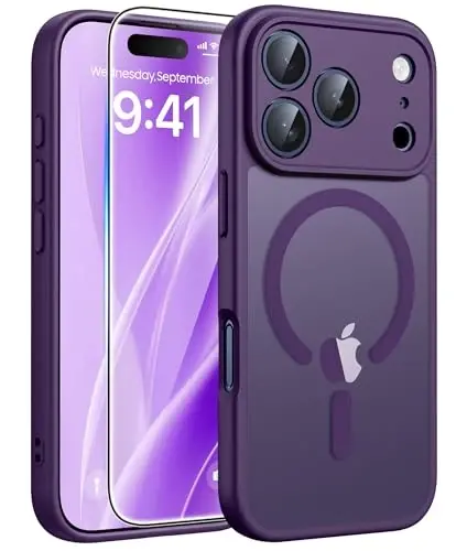 FNTCASE for iPhone 17 Pro Max Case, Fit for Magsafe, Screen Protector | Full Camera Protection, Translucent Matte, 14FT Military Grade Drop Proof, Shockproof Protective Phone Cover, Purple 