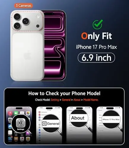 FNTCASE iPhone 17 Pro-Max uchun g'ilof: Ekran himoyachisi bilan Magsafe Slim Anti Yellowing Rugged Shockproof himoya shaffof telefon qopqog'i bilan mos keluvchi shaffof magnitli telefon g'iloflari (B-pushti) - FNTCASE (1)