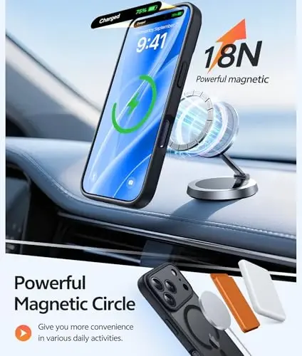 FNTCASE iPhone 17 Pro-Max uchun g'ilof: Magnitli muzli yarim shaffof mat harbiy darajadagi zarbga chidamli nozik qopqoq | To'liq kamera qoplamali himoya | Yiqilishga chidamli mustahkam himoya g'iloflari - 3