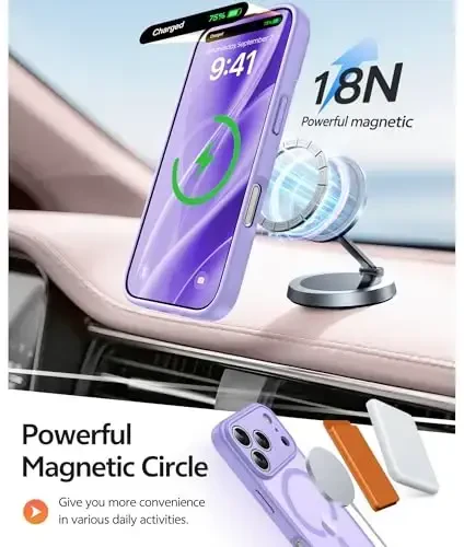 FNTCASE iPhone 17 Pro-Max uchun g'ilof: Magnitli muzli yarim shaffof mat harbiy standart zarbga chidamli ingichka qopqoq | To'liq qoplangan kamera himoyasi | Ingichka tushishga chidamli bardoshli himoya g'iloflari - 3