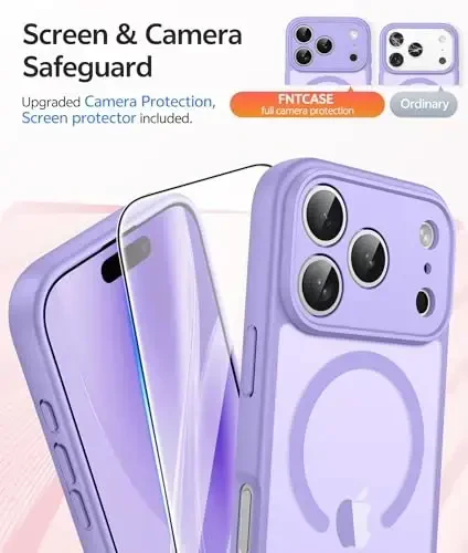 FNTCASE iPhone 17 Pro-Max uchun g'ilof: Magnitli muzli yarim shaffof mat harbiy standart zarbga chidamli ingichka qopqoq | To'liq qoplangan kamera himoyasi | Ingichka tushishga chidamli bardoshli himoya g'iloflari - 4