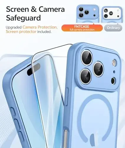 FNTCASE iPhone 17 Pro-Max uchun g‘ilof: Magnitli muzli yarim shaffof mat harbiy standartga javob beruvchi zarbga chidamli ingichka qopqoq | Kamera uchun to‘liq himoya | Yiqilishga chidamli mustahkam himoya g‘iloflar - 4