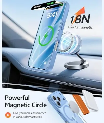 FNTCASE iPhone 17 Pro-Max uchun g‘ilof: Magnitli muzli yarim shaffof mat harbiy standartga javob beruvchi zarbga chidamli ingichka qopqoq | Kamera uchun to‘liq himoya | Yiqilishga chidamli mustahkam himoya g‘iloflar - 3