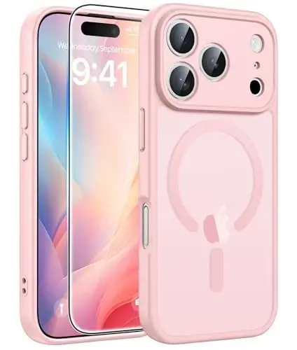 FNTCASE iPhone 17 Pro-Max uchun g‘ilof: Magnitli muzli yarim shaffof mat harbiy standartlarga javob beruvchi zarbga chidamli ingichka qopqoq | Kamera uchun to‘liq himoya | Yiqilishga chidamli bardoshli himoya g‘iloflar 