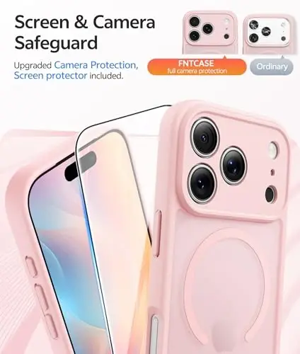 FNTCASE iPhone 17 Pro-Max uchun g‘ilof: Magnitli muzli yarim shaffof mat harbiy standartlarga javob beruvchi zarbga chidamli ingichka qopqoq | Kamera uchun to‘liq himoya | Yiqilishga chidamli bardoshli himoya g‘iloflar - 4
