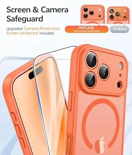 FNTCASE iPhone 17 Pro-Max uchun g'ilof: Magnitli muzli yarim shaffof matli harbiy standart zarbga chidamli ingichka qopqoq | To'liq qoplangan kamera himoyasi | Yupqa tushishga chidamli bardoshli himoya g'iloflar - 4