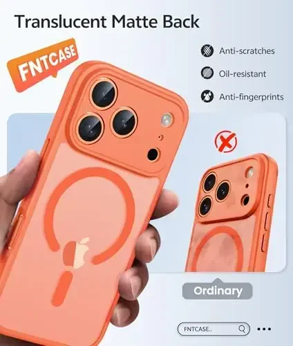 FNTCASE iPhone 17 Pro-Max uchun g'ilof: Magnitli muzli yarim shaffof matli harbiy standart zarbga chidamli ingichka qopqoq | To'liq qoplangan kamera himoyasi | Yupqa tushishga chidamli bardoshli himoya g'iloflar - 6