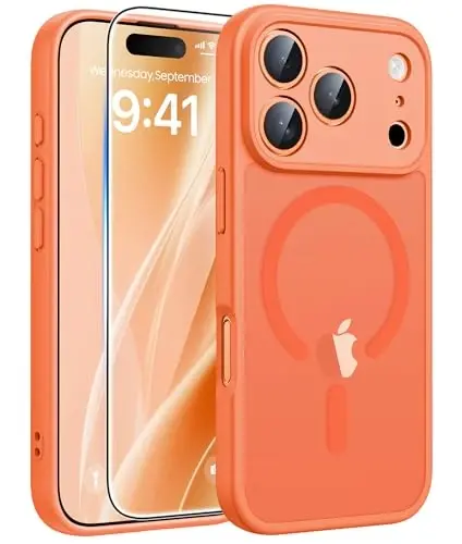 FNTCASE iPhone 17 Pro-Max uchun g'ilof: Magnitli muzli yarim shaffof matli harbiy standart zarbga chidamli ingichka qopqoq | To'liq qoplangan kamera himoyasi | Yupqa tushishga chidamli bardoshli himoya g'iloflar 