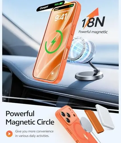 FNTCASE iPhone 17 Pro-Max uchun g'ilof: Magnitli muzli yarim shaffof matli harbiy standart zarbga chidamli ingichka qopqoq | To'liq qoplangan kamera himoyasi | Yupqa tushishga chidamli bardoshli himoya g'iloflar - 3