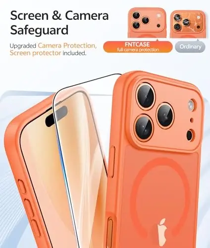 FNTCASE iPhone 17 Pro-Max uchun g'ilof: Magnitli muzli yarim shaffof matli harbiy standart zarbga chidamli ingichka qopqoq | To'liq qoplangan kamera himoyasi | Yupqa tushishga chidamli bardoshli himoya g'iloflar - 4