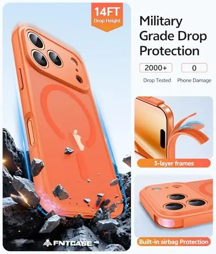 FNTCASE iPhone 17 Pro-Max uchun g'ilof: Magnitli muzli yarim shaffof matli harbiy standart zarbga chidamli ingichka qopqoq | To'liq qoplangan kamera himoyasi | Yupqa tushishga chidamli bardoshli himoya g'iloflar - 5