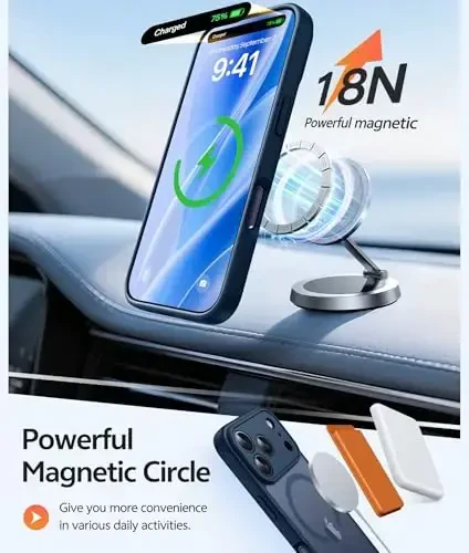 FNTCASE iPhone 17 Pro-Max uchun g'ilof: Magnitli muzli yarim shaffof matli harbiy standartga javob beruvchi zarbga chidamli ingichka qopqoq | To'liq qoplangan kamera himoyasi | Ingichka tushishga chidamli bardoshli himoya g'iloflari - 3