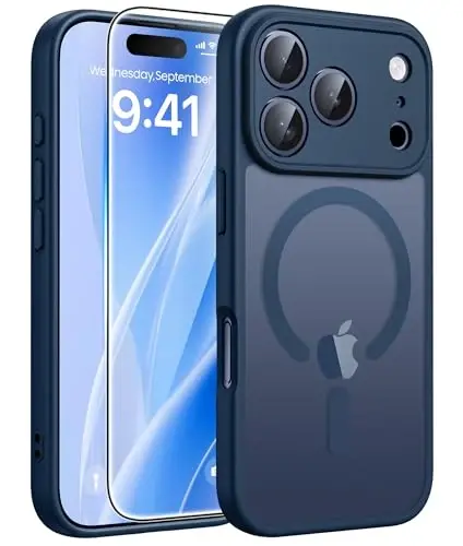 FNTCASE iPhone 17 Pro-Max uchun g'ilof: Magnitli muzli yarim shaffof matli harbiy standartga javob beruvchi zarbga chidamli ingichka qopqoq | To'liq qoplangan kamera himoyasi | Ingichka tushishga chidamli bardoshli himoya g'iloflari - FNTCASE