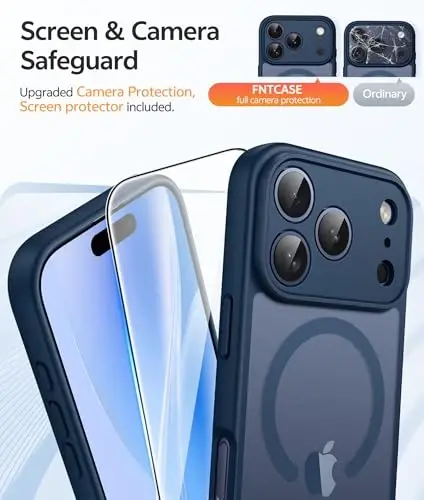 FNTCASE iPhone 17 Pro-Max uchun g'ilof: Magnitli muzli yarim shaffof matli harbiy standartga javob beruvchi zarbga chidamli ingichka qopqoq | To'liq qoplangan kamera himoyasi | Ingichka tushishga chidamli bardoshli himoya g'iloflari - 4