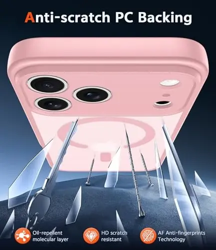 FNTCASE iPhone 17 Pro-Max uchun g'ilof: Magsafe bilan mos keladigan ekran himoyachisi bilan mat magnit telefon g'iloflari Yaxshilikka qarshi ingichka, sarg'ayishga qarshi, zarbga chidamli, himoya qiluvchi yarim shaffof uyali telefon qopqog'i (C-pushti) - 5