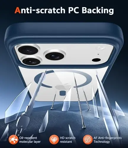 FNTCASE iPhone 17 Pro-Max uchun g'ilof: Magsafe bilan mos keladigan ekran himoyachisi bilan shaffof magnit telefon g'iloflari, ingichka, sarg'ayishga qarshi, zarbga chidamli himoya shaffof mobil telefon qopqog'i (B-ko'k) - 5