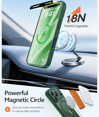 FNTCASE iPhone 17 Pro Max uchun g'ilof: [Magsafe bilan mos] Yarim shaffof matli g'iloflar [To'liq kamera himoyasi] [Ekran himoyachisi] Harbiy darajadagi zarbga chidamli himoya telefon qopqog'i - Yashil - 3