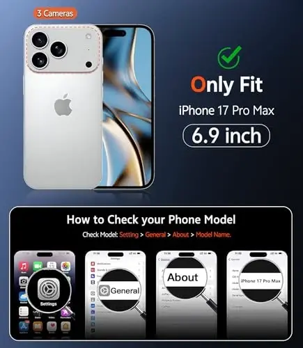 FNTCASE iPhone 17 Pro-Max uchun G'ilof Shaffof: Magnit Shaffof Telefon G'iloflari Ekran Himoyachisi bilan Yupqa Harbiy Darajadagi Tushishdan Himoya Qattiq Zarbadan Himoya Mobil Telefon Qopqog'i (B-Qora) - 2
