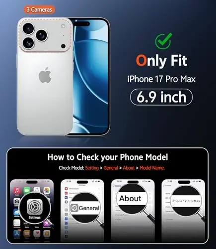 FNTCASE iPhone 17 Pro-Max uchun G'ilof Shaffof: Magnitli Shaffof Telefon G'iloflari Ekran Himoyachisi bilan Yupqa Harbiy Standartga Javob Beruvchi Zarbadan Himoya Qattiq Himoya Mobil Telefon Qopqog'i (D-Pushti) - 5