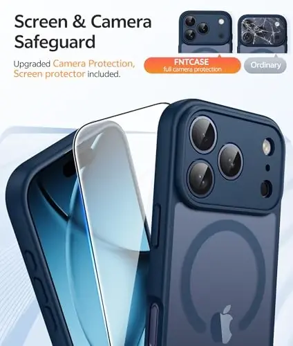 FNTCASE iPhone 17 Pro uchun g‘ilof: Magnitli muzlatilgan yarim shaffof mat harbiy darajadagi zarbaga chidamli ingichka qopqoq | To‘liq qoplangan kamera himoyasi | Ingichka tushishga chidamli bardoshli himoya g‘iloflari - 4