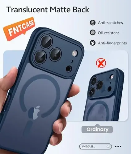 FNTCASE iPhone 17 Pro uchun g‘ilof: Magnitli muzlatilgan yarim shaffof mat harbiy darajadagi zarbaga chidamli ingichka qopqoq | To‘liq qoplangan kamera himoyasi | Ingichka tushishga chidamli bardoshli himoya g‘iloflari - 6