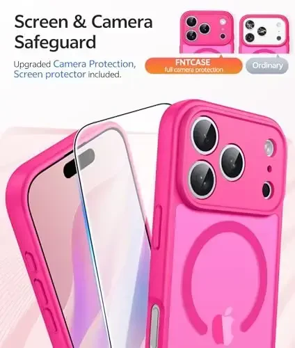 FNTCASE iPhone 17 Pro uchun g‘ilof: Magnitli muzlatilgan yarim shaffof mat harbiy standart zarbga chidamli ingichka qopqoq | To‘liq qoplangan kamera himoyasi | Ingichka tushishga chidamli bardoshli himoya g‘iloflari - 4