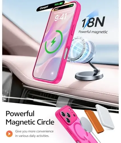 FNTCASE iPhone 17 Pro uchun g‘ilof: Magnitli muzlatilgan yarim shaffof mat harbiy standart zarbga chidamli ingichka qopqoq | To‘liq qoplangan kamera himoyasi | Ingichka tushishga chidamli bardoshli himoya g‘iloflari - 3
