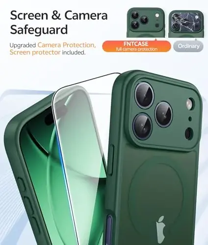 FNTCASE iPhone 17 Pro uchun g‘ilof: Magnitli muzli yarim shaffof mat harbiy darajadagi zarbaga chidamli ingichka qopqoq | To‘liq qoplangan kamera himoyasi | Ingichka tushishga chidamli bardoshli himoya g‘iloflari - 4
