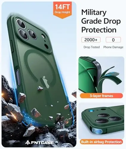 FNTCASE iPhone 17 Pro uchun g‘ilof: Magnitli muzli yarim shaffof mat harbiy darajadagi zarbaga chidamli ingichka qopqoq | To‘liq qoplangan kamera himoyasi | Ingichka tushishga chidamli bardoshli himoya g‘iloflari - 5