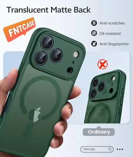 FNTCASE iPhone 17 Pro uchun g‘ilof: Magnitli muzli yarim shaffof mat harbiy darajadagi zarbaga chidamli ingichka qopqoq | To‘liq qoplangan kamera himoyasi | Ingichka tushishga chidamli bardoshli himoya g‘iloflari - 6