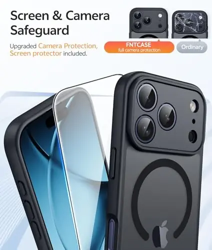 FNTCASE iPhone 17 Pro uchun g'ilof: Magnitli muzli yarim shaffof mat harbiy darajadagi zarbga chidamli ingichka qopqoq | To'liq qoplangan kamera himoyasi | Yiqilishga chidamli mustahkam himoya g'iloflar - 4