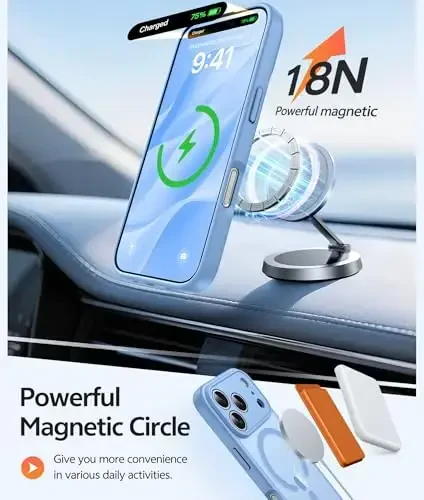 FNTCASE iPhone 17 Pro uchun g'ilof: Magnitli muzli yarim shaffof mat harbiy standart zarbaga chidamli nozik qopqoq | To'liq qoplangan kamera himoyasi | Yiqilishga chidamli mustahkam himoya g'iloflari - 3