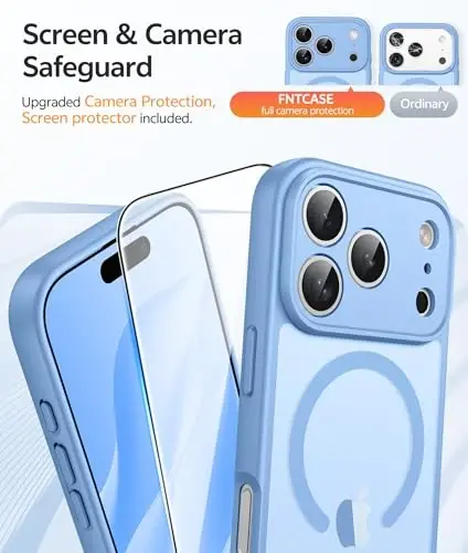 FNTCASE iPhone 17 Pro uchun g'ilof: Magnitli muzli yarim shaffof mat harbiy standart zarbaga chidamli nozik qopqoq | To'liq qoplangan kamera himoyasi | Yiqilishga chidamli mustahkam himoya g'iloflari - 4