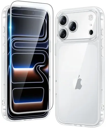 FNTCASE iPhone 17 Pro uchun g‘ilof: Shaffof harbiy darajadagi tushishdan himoya, sarg‘ayishga qarshi mobil telefon qopqog‘i - Mustahkam zarbaga chidamli himoya bamperli shaffof telefon g‘ilofi 