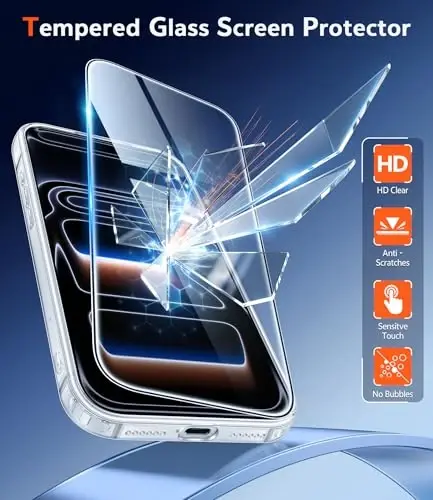 FNTCASE iPhone 17 Pro uchun g‘ilof: Shaffof harbiy darajadagi tushishdan himoya, sarg‘ayishga qarshi mobil telefon qopqog‘i - Mustahkam zarbaga chidamli himoya bamperli shaffof telefon g‘ilofi - 4
