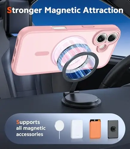 FNTCASE iPhone 17 uchun g‘ilof, mat: ekran himoyachisi bilan magnitli telefon g‘iloflari, zarbga chidamli, Magsafe bilan mos, yupqa, sarg‘aymaydigan, mustahkam, zarbga chidamli, himoya qiluvchi yarim shaffof mobil qopqoq (C-pushti) - 4