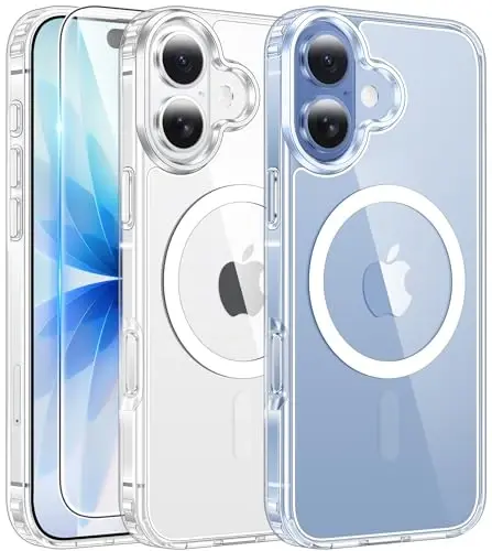 FNTCASE iPhone 17 uchun g‘ilof shaffof: Magsafe bilan mos keluvchi magnitli telefon g‘iloflari, ekran himoyachisi, tushib ketishga chidamli, ingichka, sarg‘aymaydigan, mustahkam, zarbaga chidamli shaffof himoya korpusi (A-Clear) 