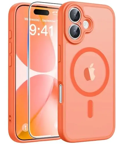 FNTCASE iPhone 17 uchun telefon g'ilofi: Magnitli yarim shaffof mat [Kamera to'liq himoyalangan] [Ekran himoyachisi] Harbiy darajadagi zarbga chidamli ingichka g'ilof zarbadan himoya qiluvchi g'iloflar - Apelsin - 2