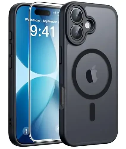 FNTCASE iPhone 17 uchun telefon g'ilofi: Magnitli yarim shaffof mat [Kamera to'liq qoplangan] [Ekran himoyachisi] Harbiy darajadagi zarbaga chidamli ingichka g'ilof, tushishdan himoya qiluvchi g'iloflar - Qora - FNTCASE (1)