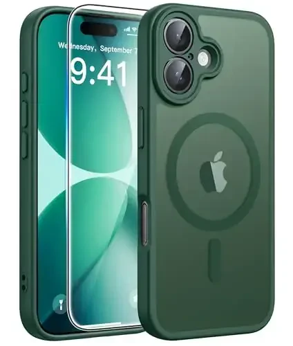 FNTCASE iPhone 17 uchun telefon g'ilofi: Magnitli yarim shaffof mat [To'liq qamrovli kamera himoyasi] [Ekran himoyachisi] Harbiy darajadagi zarbga chidamli ingichka qopqoq tushishdan himoya qiluvchi g'iloflar - Yashil - FNTCASE (1)