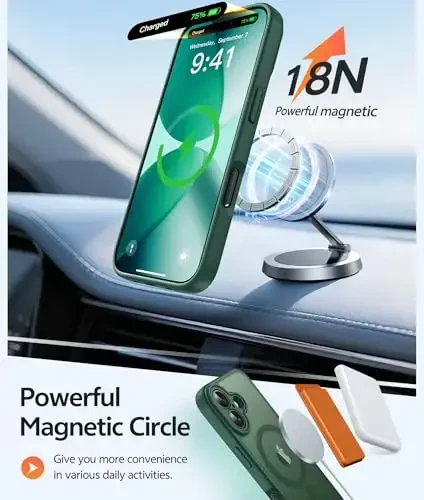 FNTCASE iPhone 17 uchun telefon g'ilofi: Magnitli yarim shaffof mat [To'liq qamrovli kamera himoyasi] [Ekran himoyachisi] Harbiy darajadagi zarbga chidamli ingichka qopqoq tushishdan himoya qiluvchi g'iloflar - Yashil - 3