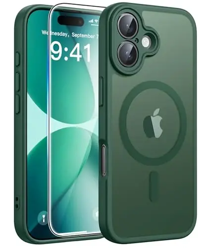 FNTCASE iPhone 17 uchun telefon g'ilofi: Magnitli yarim shaffof mat [To'liq qamrovli kamera himoyasi] [Ekran himoyachisi] Harbiy darajadagi zarbga chidamli ingichka qopqoq tushishdan himoya qiluvchi g'iloflar - Yashil - FNTCASE (1)