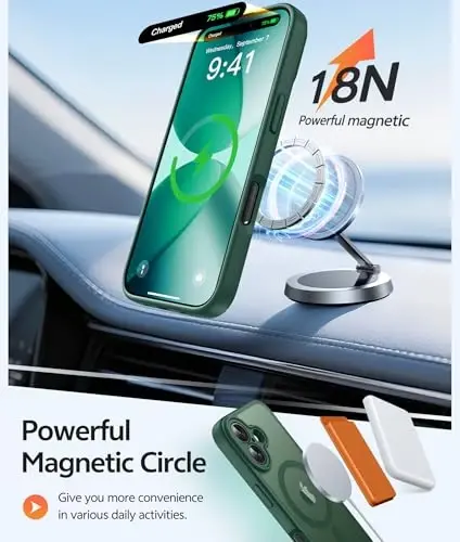FNTCASE iPhone 17 uchun telefon g'ilofi: Magnitli yarim shaffof mat [To'liq qamrovli kamera himoyasi] [Ekran himoyachisi] Harbiy darajadagi zarbga chidamli ingichka qopqoq tushishdan himoya qiluvchi g'iloflar - Yashil - 3